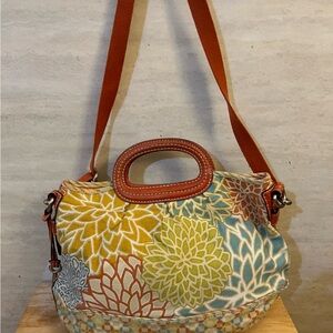 Fossil Colorful Multi Color Floral Shoulder Bag Leather Handles